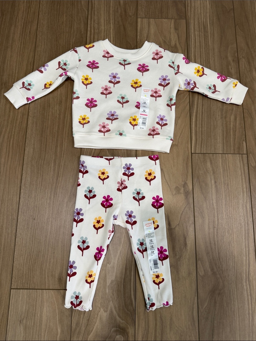 Kids Floral Cream Long Sleeve Sweater-Matching Outfit - Multicolor Flowers